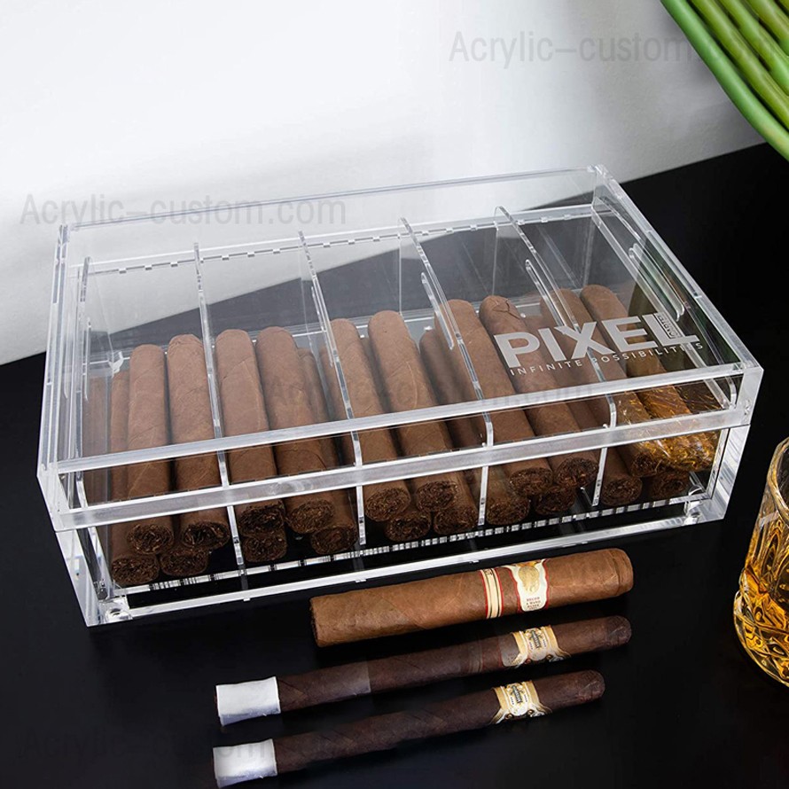 Grande cave à cigares en acrylique transparent avec couvercle (contient 50 à 70 cigares)