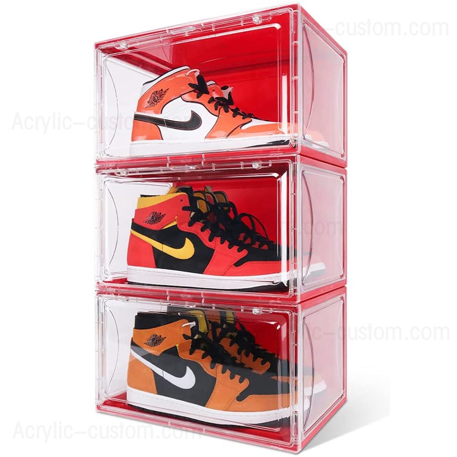 Clear Shoe Display Magnetic Side Open Stackable Shoe Boxes