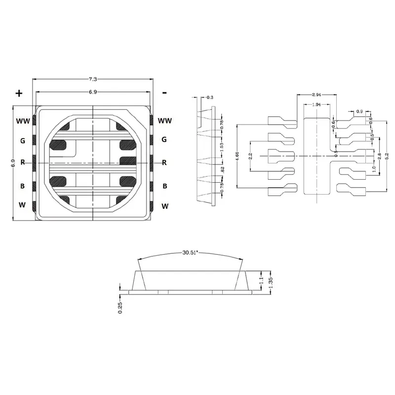 Custom High CRI>97 SMD 7070 RGBWW  LED Chip for Photography Lamps