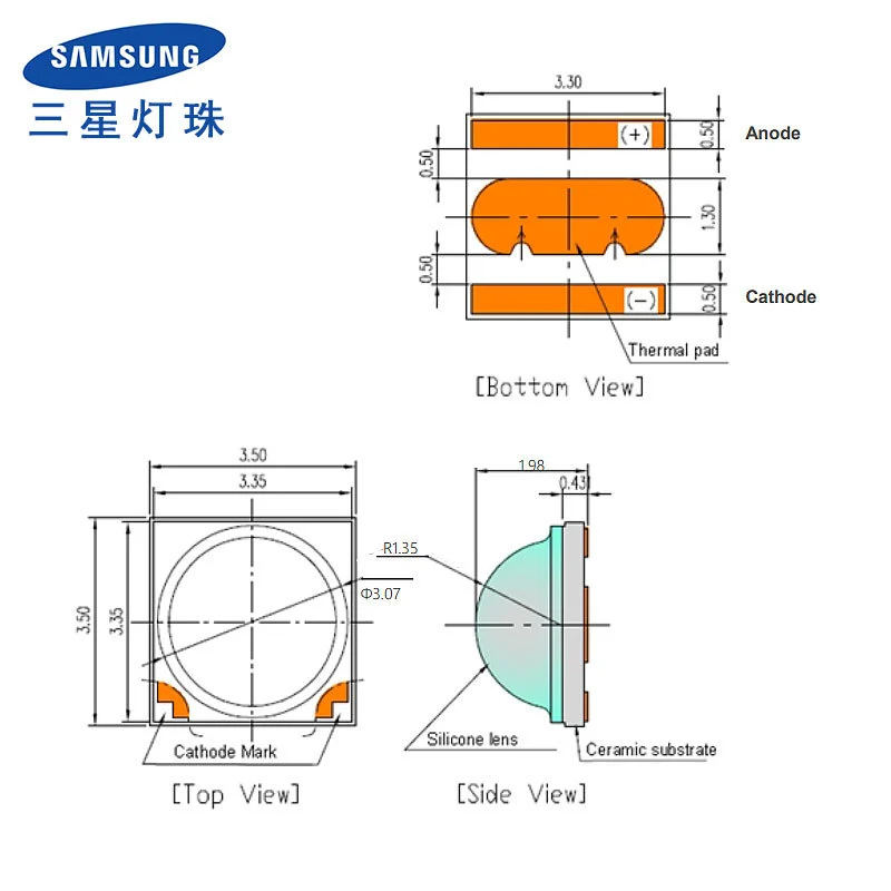Samsung LH351B 3V 5W High Power SMD 3535 LED Diode for Torch