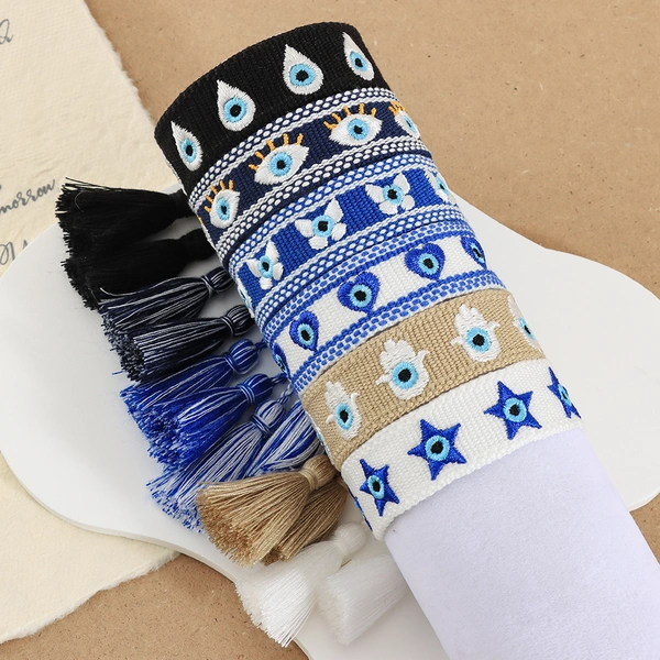 Wholesale Evil Eye Tassel Woven Bracelet