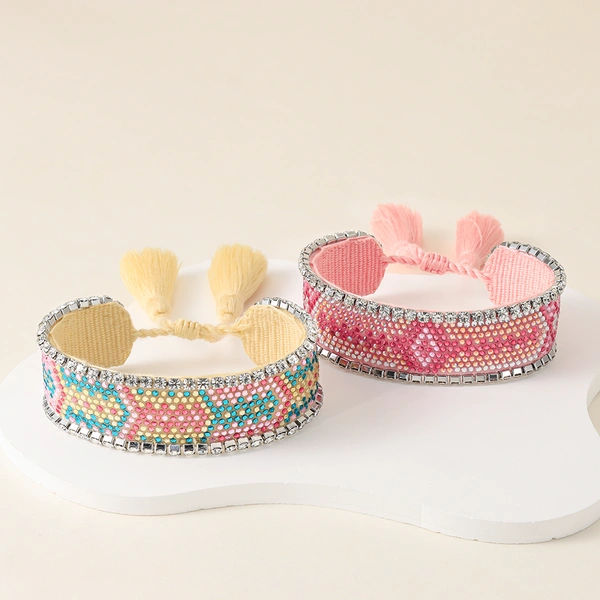 Elegant Woven Tassel Bracelet Featuring Dazzling Rhinestone Accents