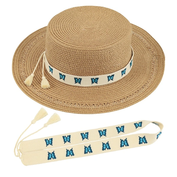 Personalized Hat Band with Embroidered Butterflies, Flowers, Evil Eye Motifs, and Custom Lettering – Adjustable to Fit Most Hats