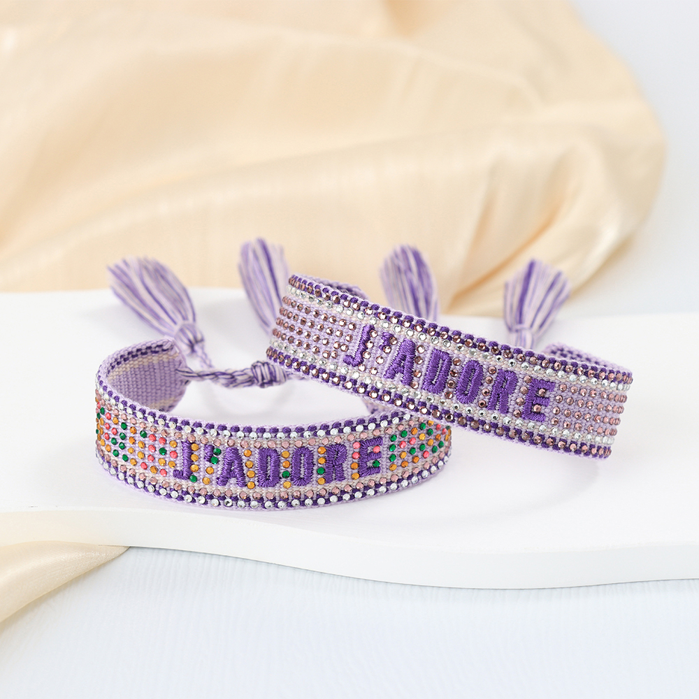 Tassel Bracelet with Lettering Jadore and Rhinestone Studs