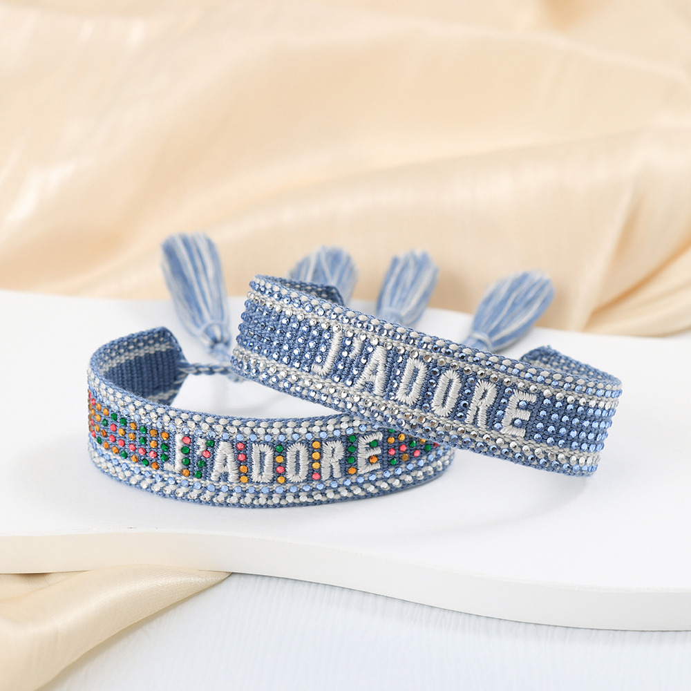 Tassel Bracelet with Lettering Jadore and Rhinestone Studs