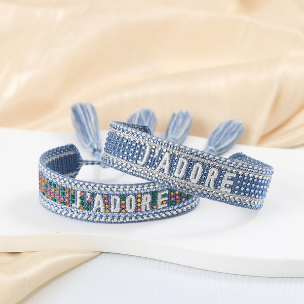 Tassel Bracelet with Lettering Jadore and Rhinestone Studs