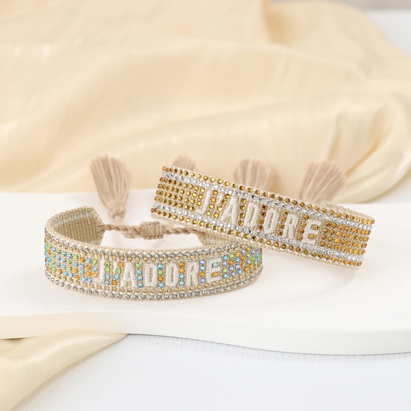Tassel Bracelet with Lettering Jadore and Rhinestone Studs