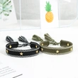 Handmade Slim Woven Friendship Bracelet with Tassel and Studded Star Accent