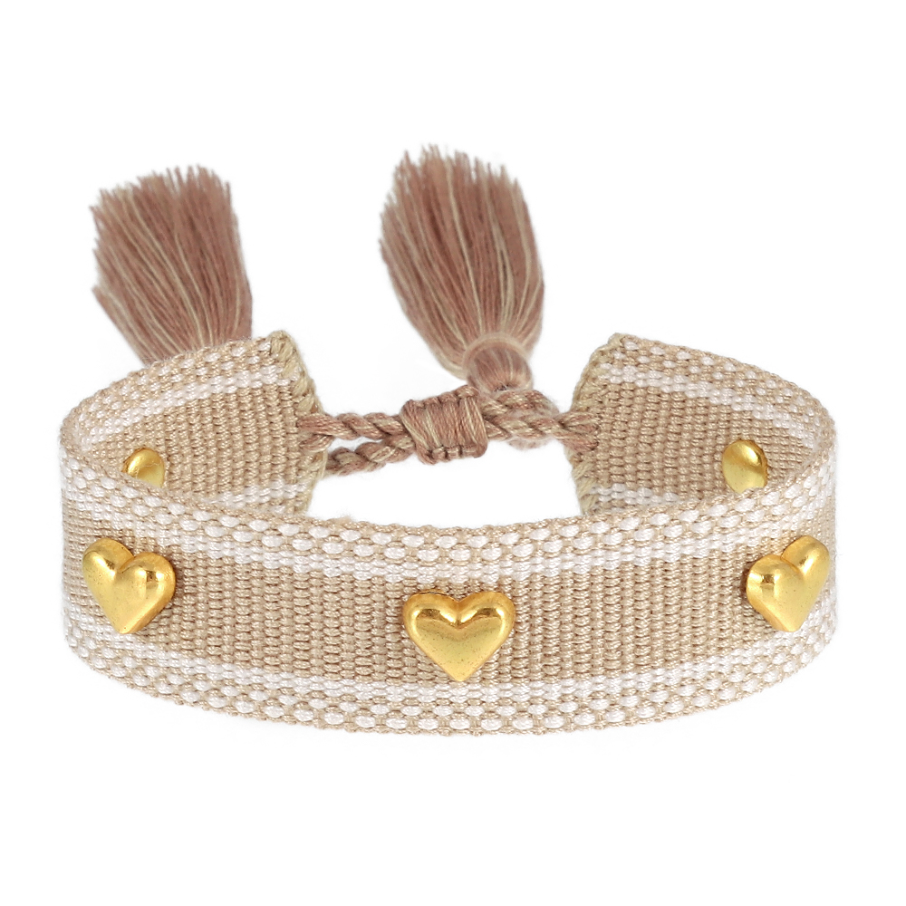 Heart Stud Woven Bracelets Handmade Friendship Bracelets with Metallic Hearts, no fading