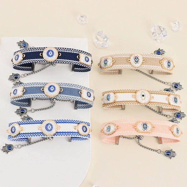Woven Adjustable Bracelets with Metallic Evil Eyes Tassel Friendship Bracelets