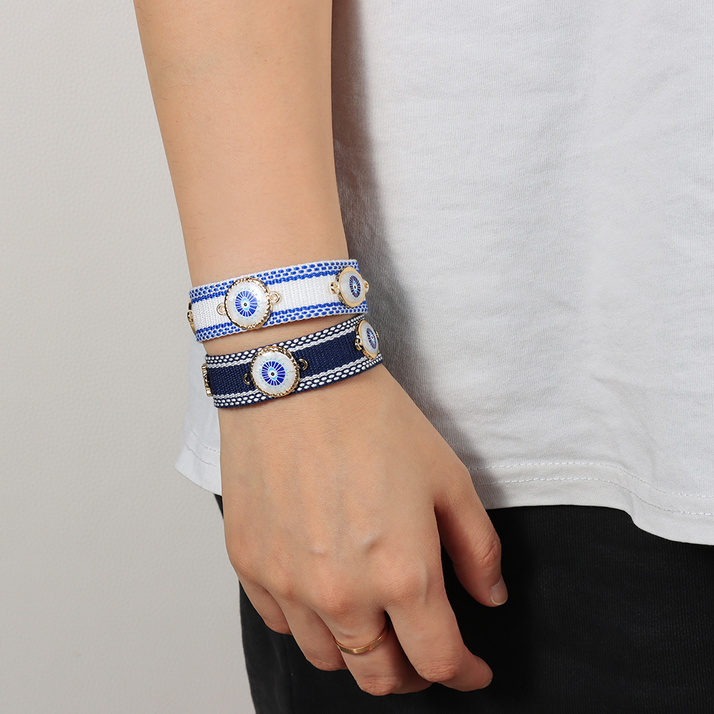 Woven Adjustable Bracelets with Metallic Evil Eyes Tassel Friendship Bracelets