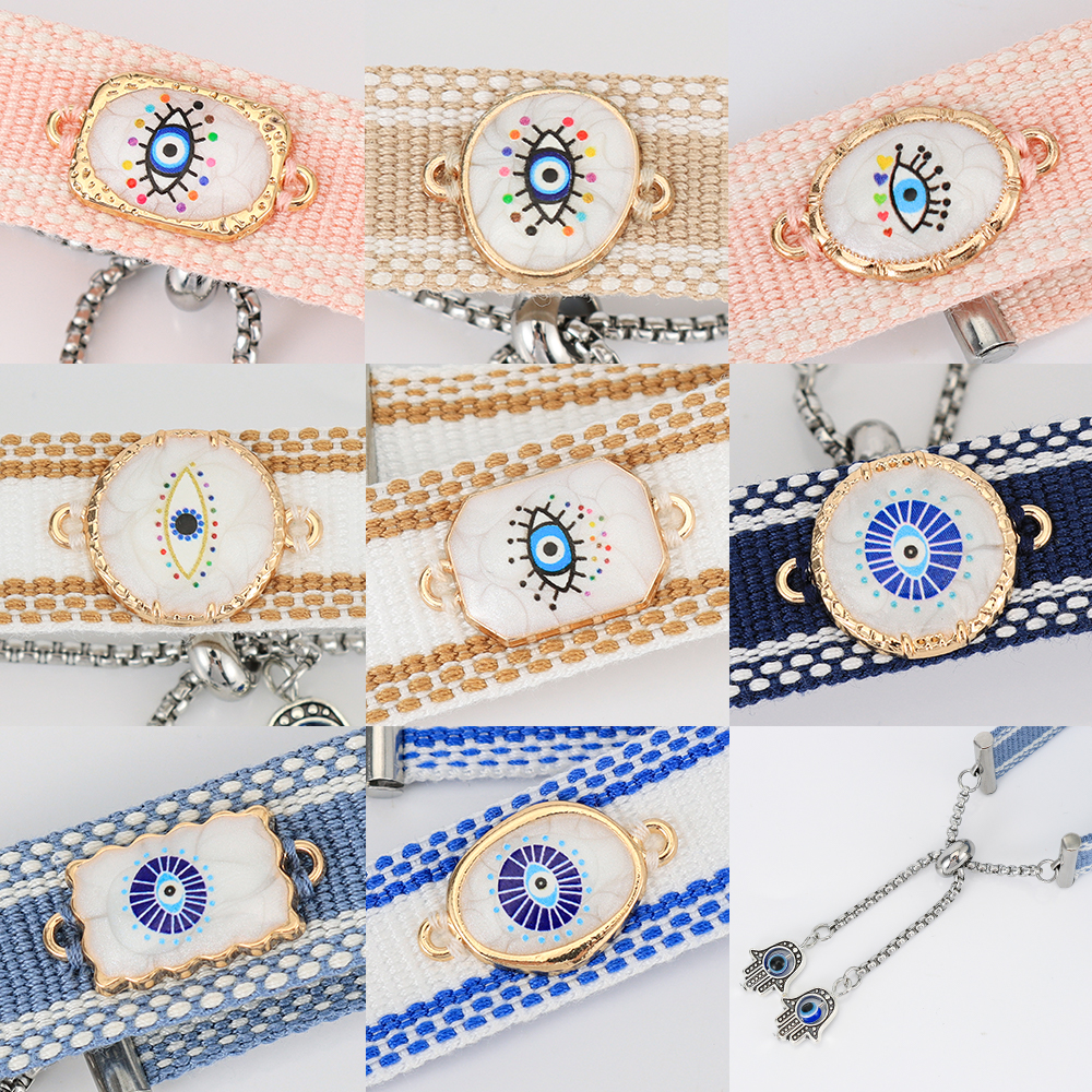 Woven Adjustable Bracelets with Metallic Evil Eyes Tassel Friendship Bracelets
