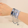 Woven Adjustable Bracelets with Metallic Evil Eyes Tassel Friendship Bracelets