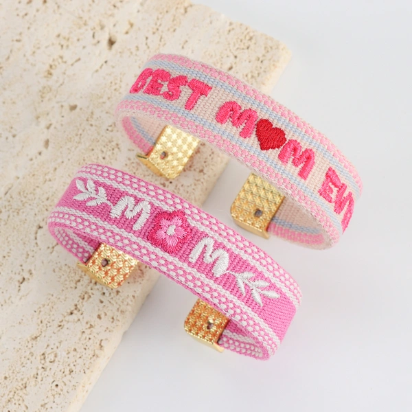 Woven Open Cuff Bracelet with Embroidered Lettering