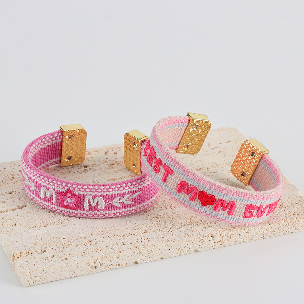 Woven Open Cuff Bracelet with Embroidered Lettering