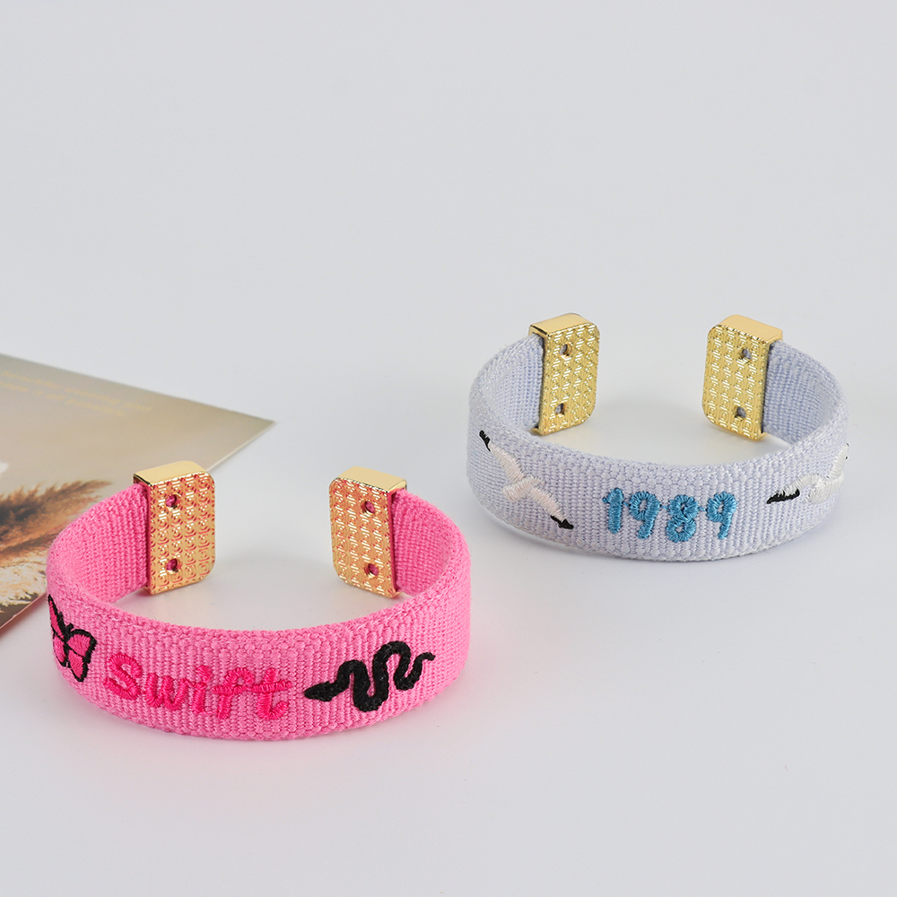 Woven Open Cuff Bracelet with Embroidered Lettering