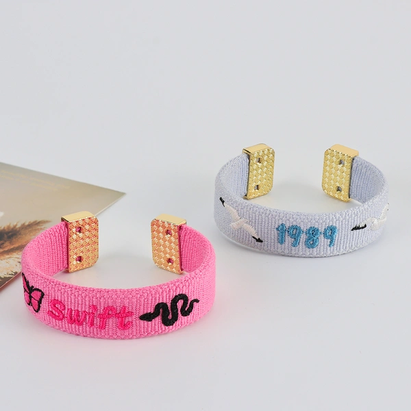Woven Open Cuff Bracelet with Embroidered Lettering