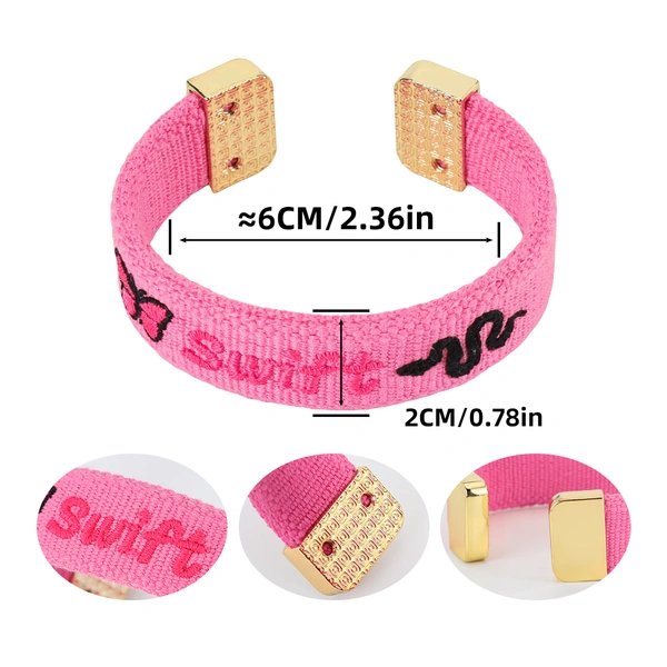 Woven Open Cuff Bracelet with Embroidered Lettering