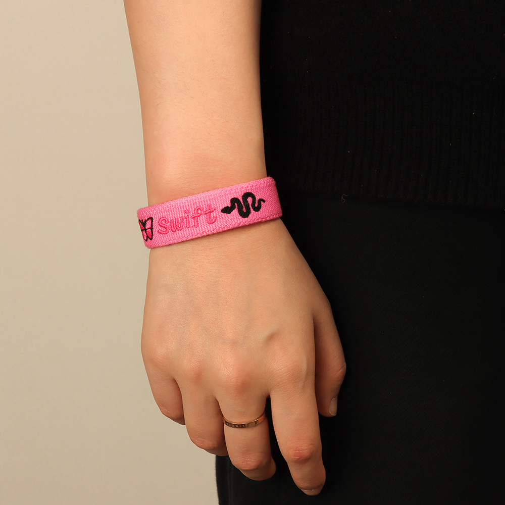 Woven Open Cuff Bracelet with Embroidered Lettering