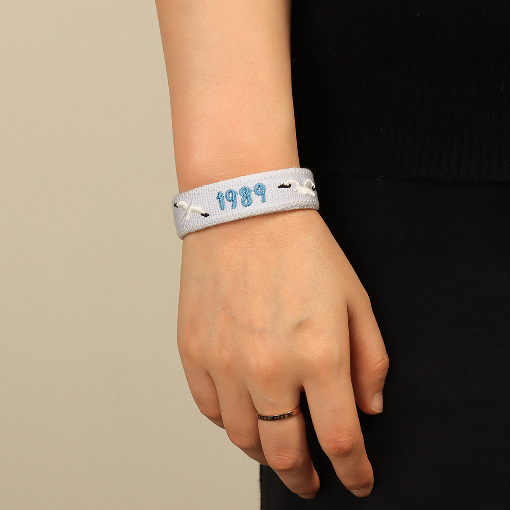 Woven Open Cuff Bracelet with Embroidered Lettering