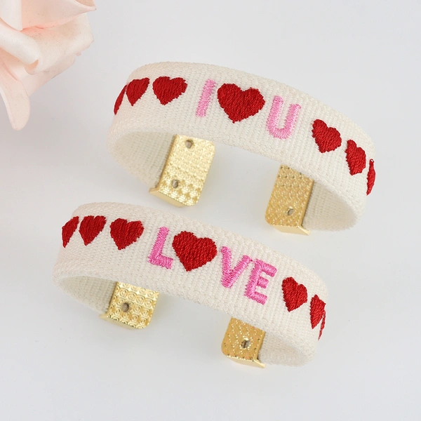 Woven Open Bangle Bracelet with Embroidered Lettering