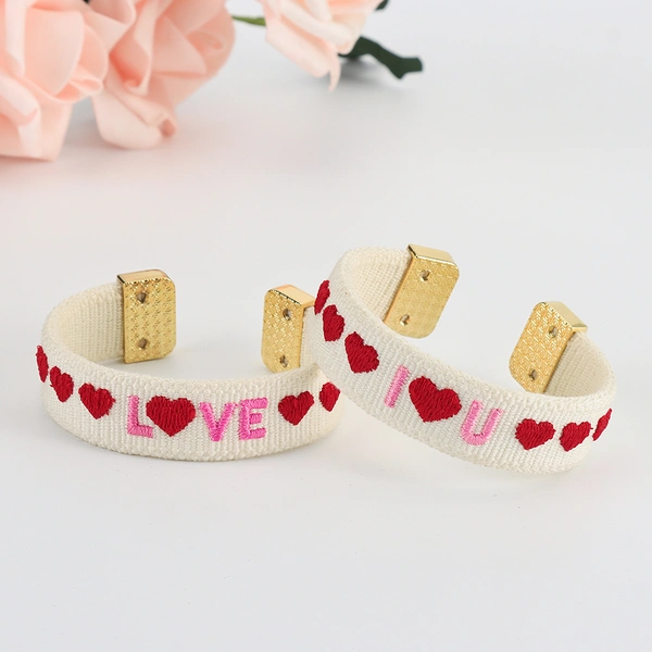 Woven Open Bangle Bracelet with Embroidered Lettering