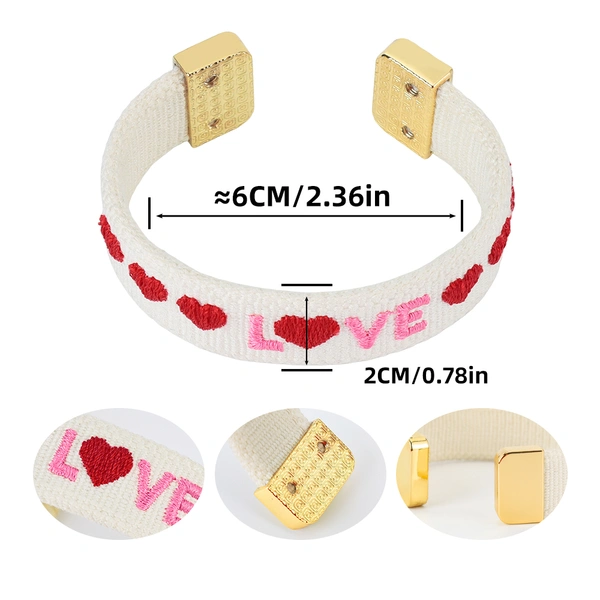 Woven Open Bangle Bracelet with Embroidered Lettering
