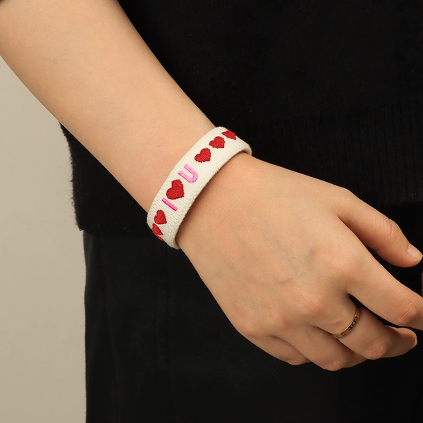Woven Open Bangle Bracelet with Embroidered Lettering