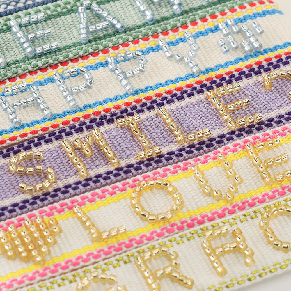 Handmade Embroidered Beaded Word Bracelet Adjustable Woven Friendship Bracelet with Tassels
