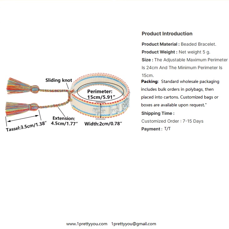 Handmade Embroidered Beaded Word Bracelet Adjustable Woven Friendship Bracelet with Tassels