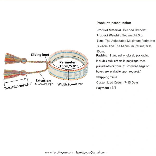 Handmade Embroidered Beaded Word Bracelet Adjustable Woven Friendship Bracelet with Tassels