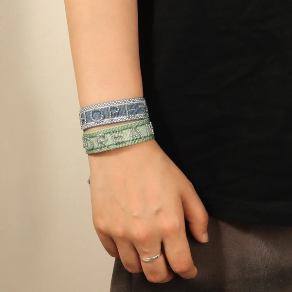 Handmade Embroidered Beaded Word Bracelet Adjustable Woven Friendship Bracelet with Tassels