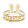 Lettering Tassel Bracelet with Embroidered HAPPY WWJD DREAMER LOVE BESTIES Adjustable Friendship Bracelets