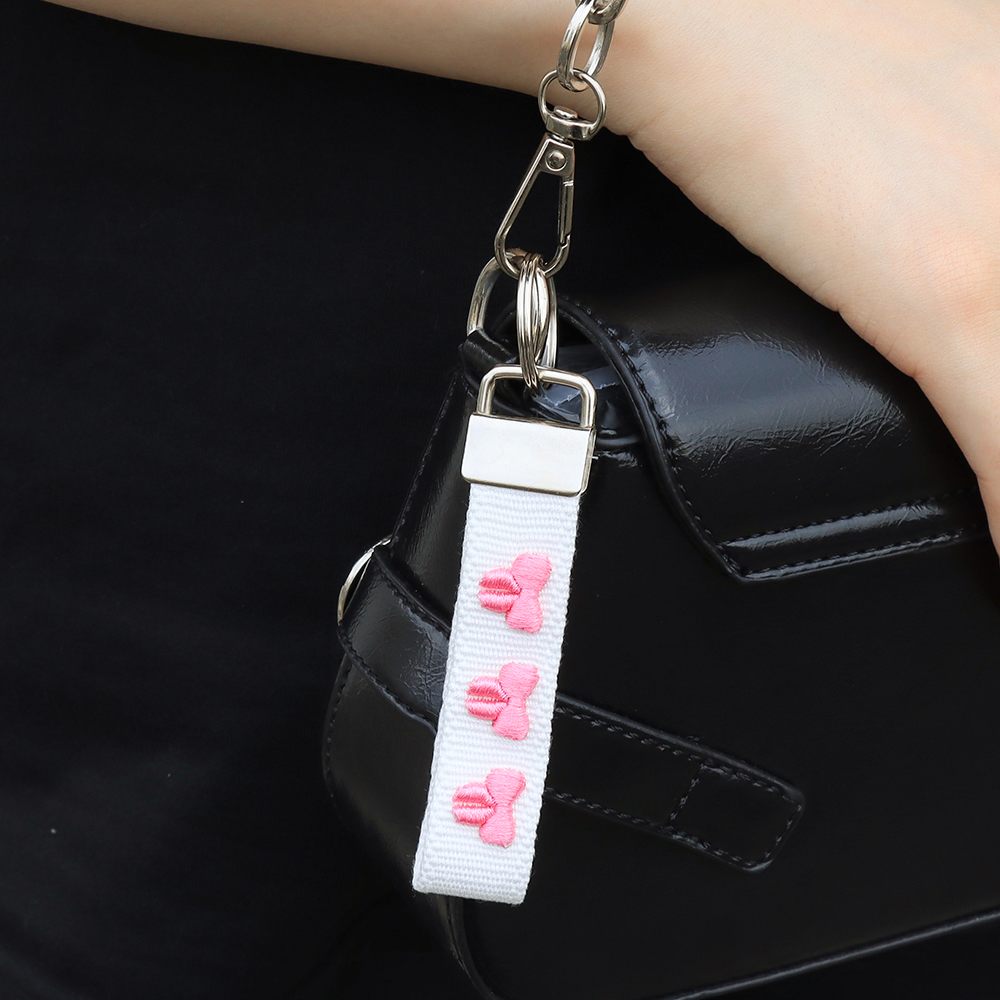 Embroidered Keychain Wrist Strap – Cute Heart & Star Designs with Stainless Steel Ring