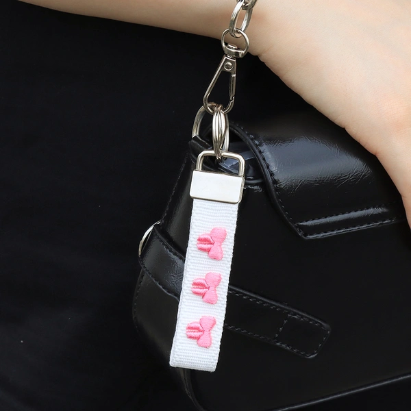 Embroidered Keychain Wrist Strap – Cute Heart & Star Designs with Stainless Steel Ring