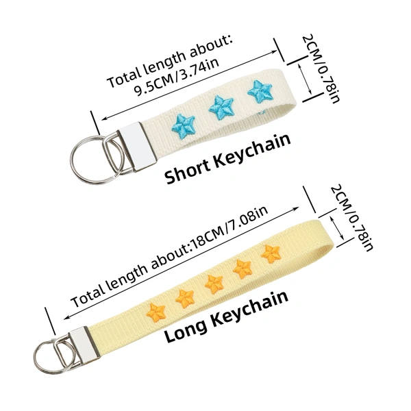 Embroidered Keychain Wrist Strap – Cute Heart & Star Designs with Stainless Steel Ring