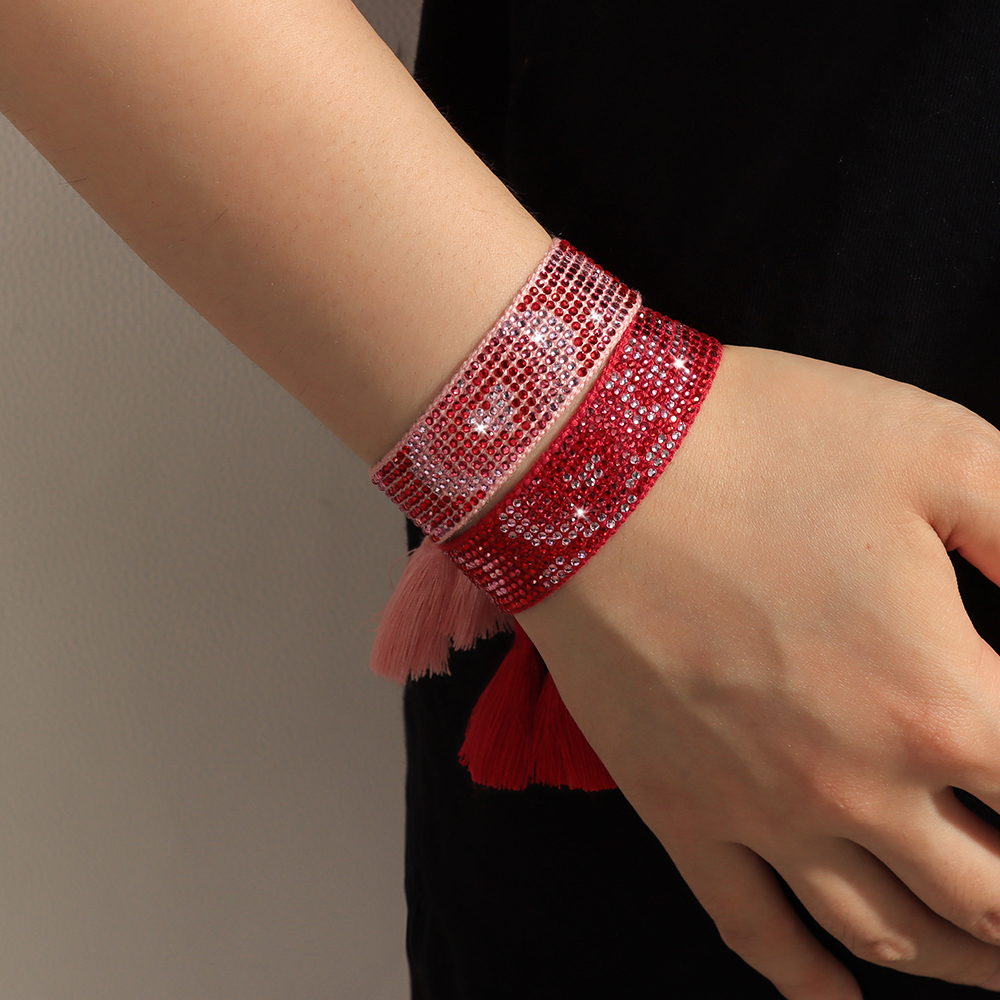 Multi-color Heart Shaped Rhinestone Handmade Tassel Bracelet