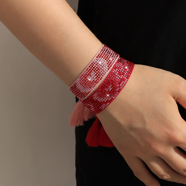 Multi-color Heart Shaped Rhinestone Handmade Tassel Bracelet