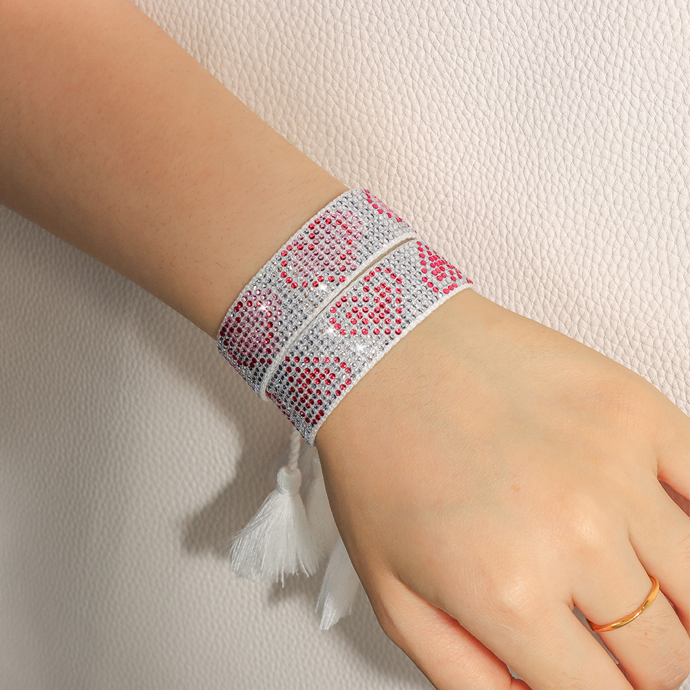 Multi-color Heart Shaped Rhinestone Handmade Tassel Bracelet