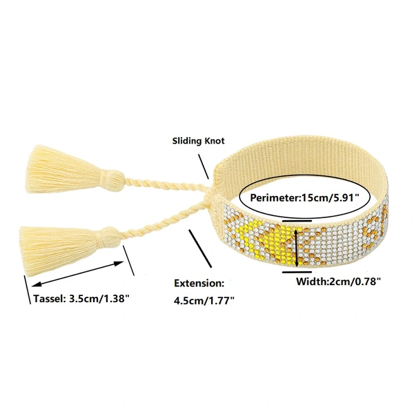 Multi-color Heart Shaped Rhinestone Handmade Tassel Bracelet