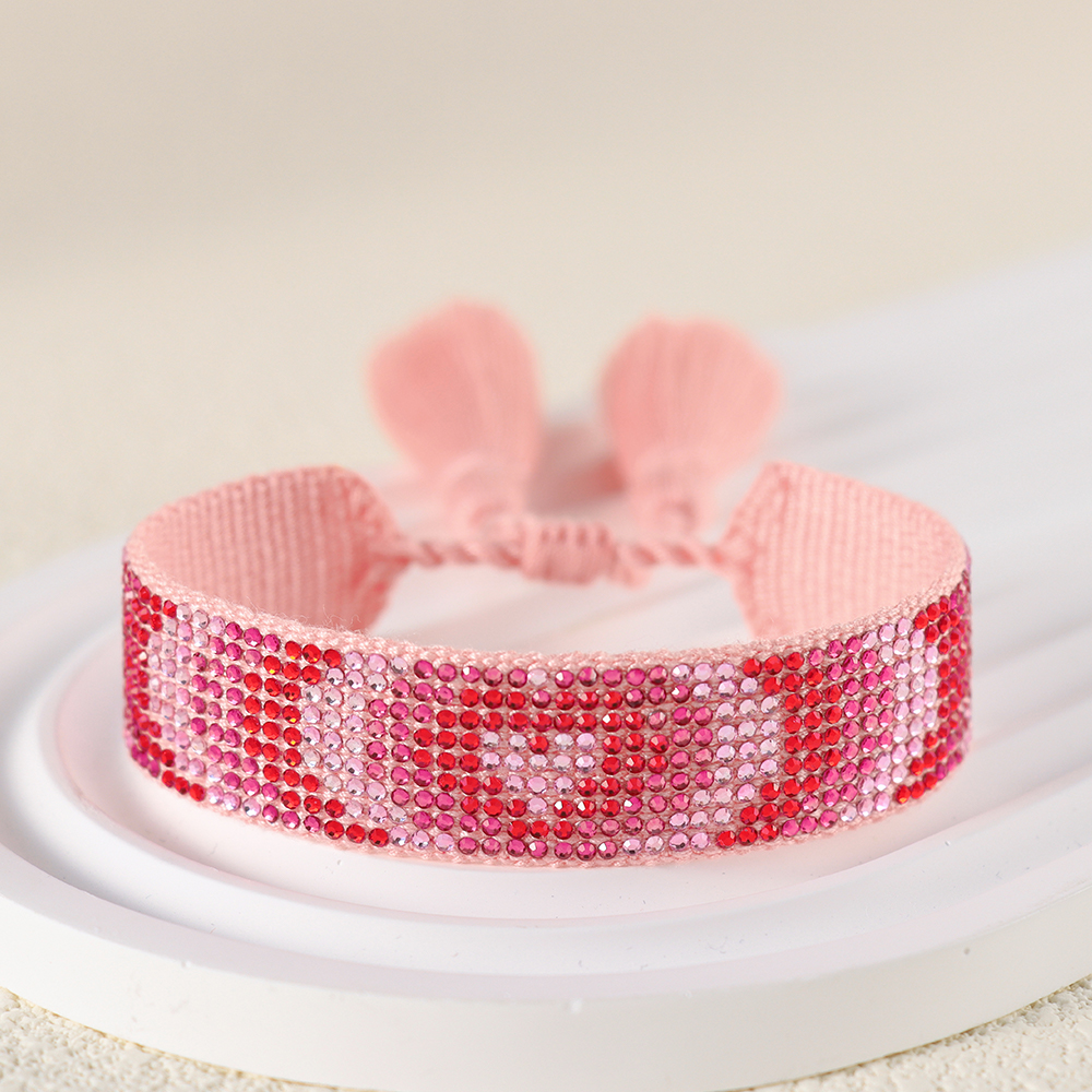 Multi-color Heart Shaped Rhinestone Handmade Tassel Bracelet