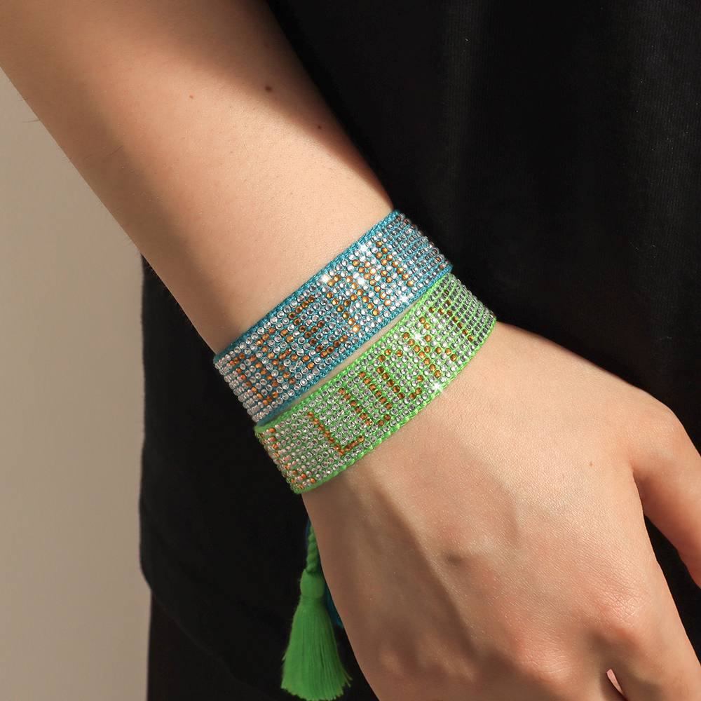 Custom Rhinestone Bracelet – Handmade Tassel Bracelets with Personalized Words or Patterns