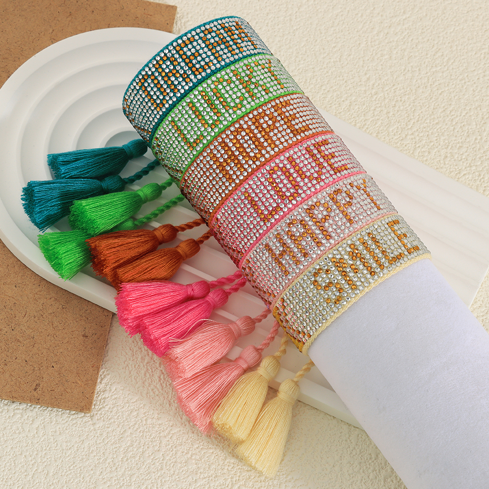 Custom Rhinestone Bracelet – Handmade Tassel Bracelets with Personalized Words or Patterns