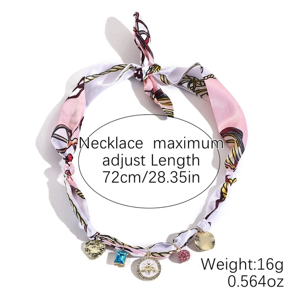 Bandana Pendant Necklace – Pink Bee Scarf with Charms, 4 in 1 Bandana Necklace, Bracelet, Hat Band, Bag Charm