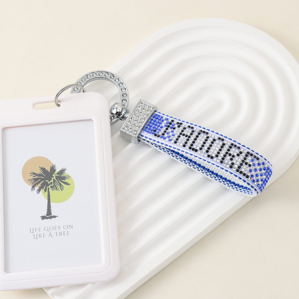 Rhinestone Lettering Keychain with Stainless Steel Ring, Key Holder, bag decoration, ID card holder