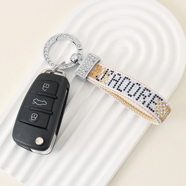 Rhinestone Lettering Keychain with Stainless Steel Ring, Key Holder, bag decoration, ID card holder
