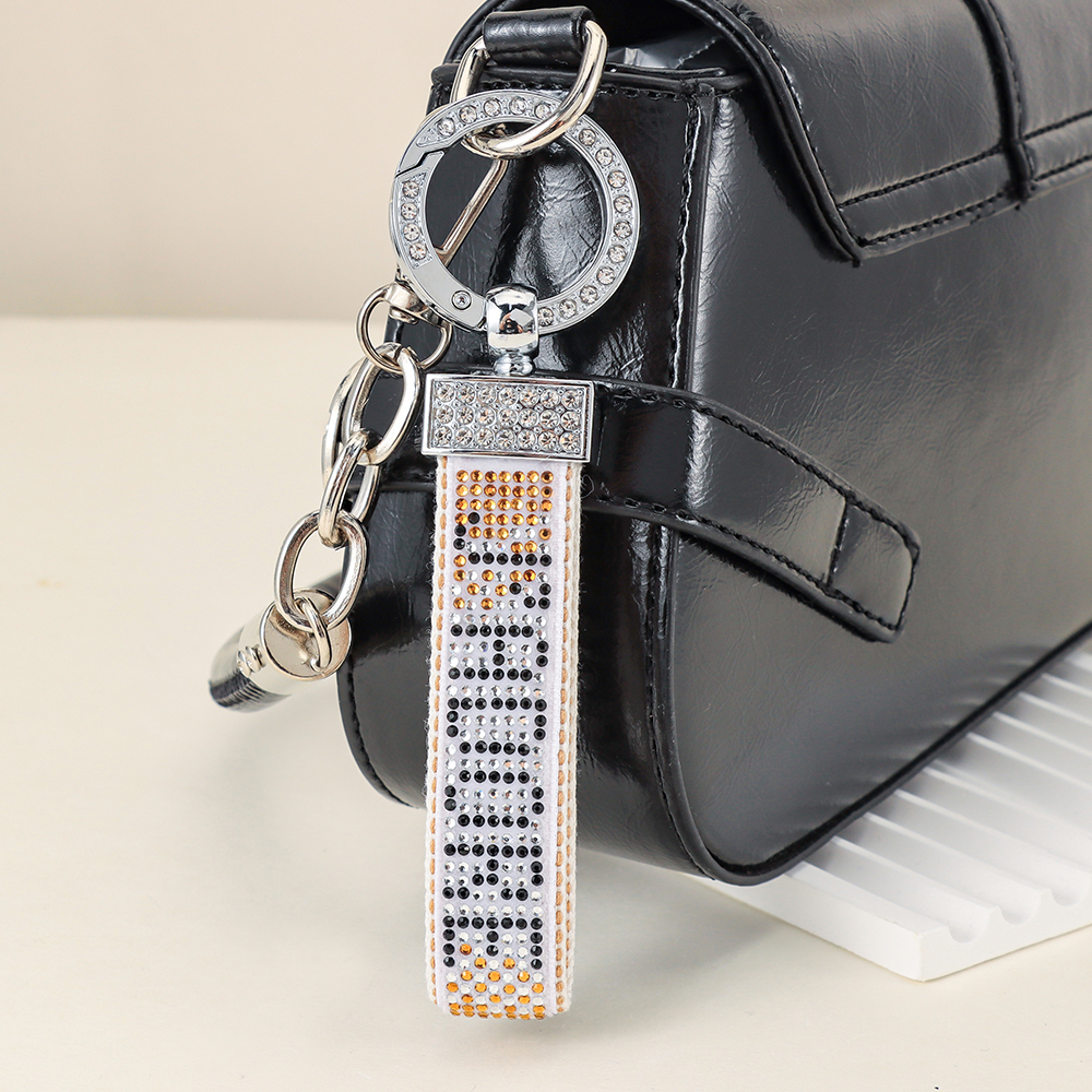 Rhinestone Lettering Keychain with Stainless Steel Ring, Key Holder, bag decoration, ID card holder