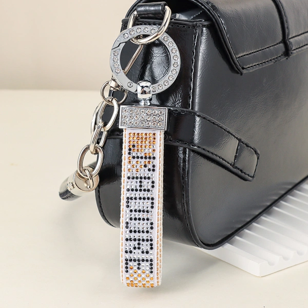 Rhinestone Lettering Keychain with Stainless Steel Ring, Key Holder, bag decoration, ID card holder