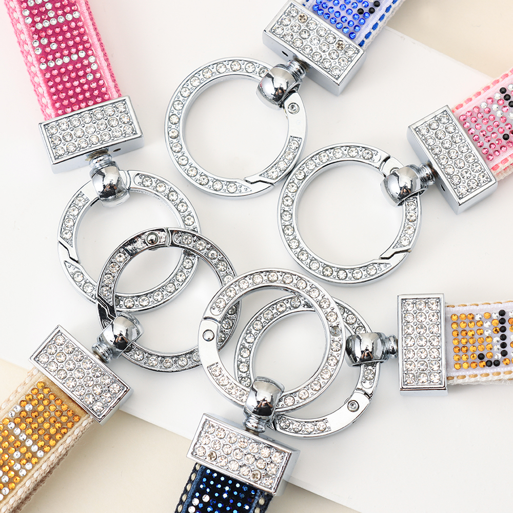 Rhinestone Lettering Keychain with Stainless Steel Ring, Key Holder, bag decoration, ID card holder