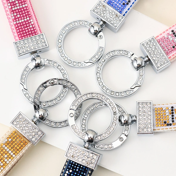 Rhinestone Lettering Keychain with Stainless Steel Ring, Key Holder, bag decoration, ID card holder